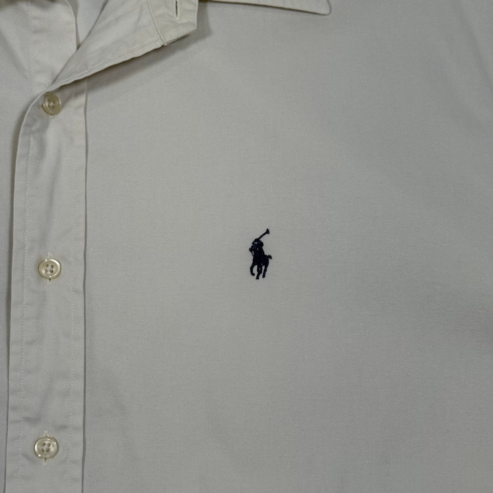 Ralph Lauren Blaire Mens Large Cream Short Sleeve Cotton Button Down Shirt Pony - Picture 5 of 9